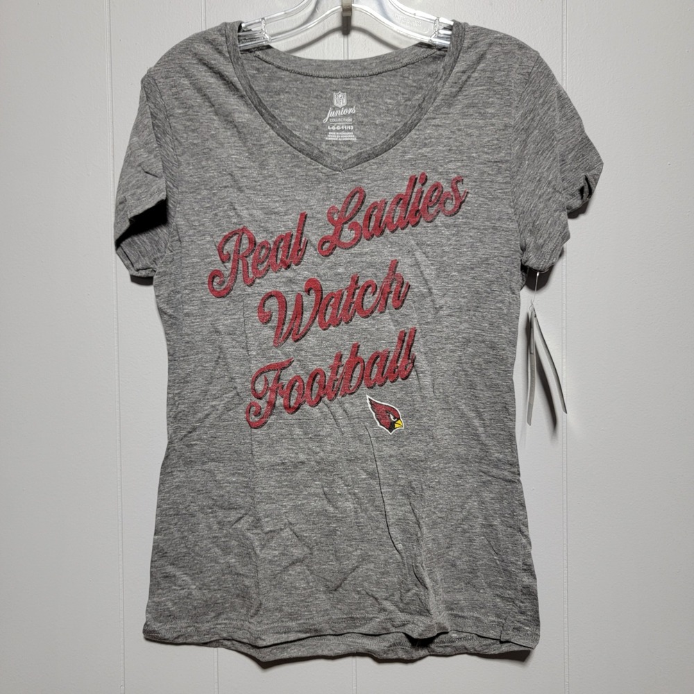 NFL Arizona Cardinals Real Ladies Watch Football V-Neck Graphic Tee Grey L 11/13
